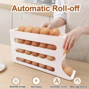 4-Layer Automatic Rolling Egg Holder for Fridge - Egg Storage Box, Refrigerator Organizer